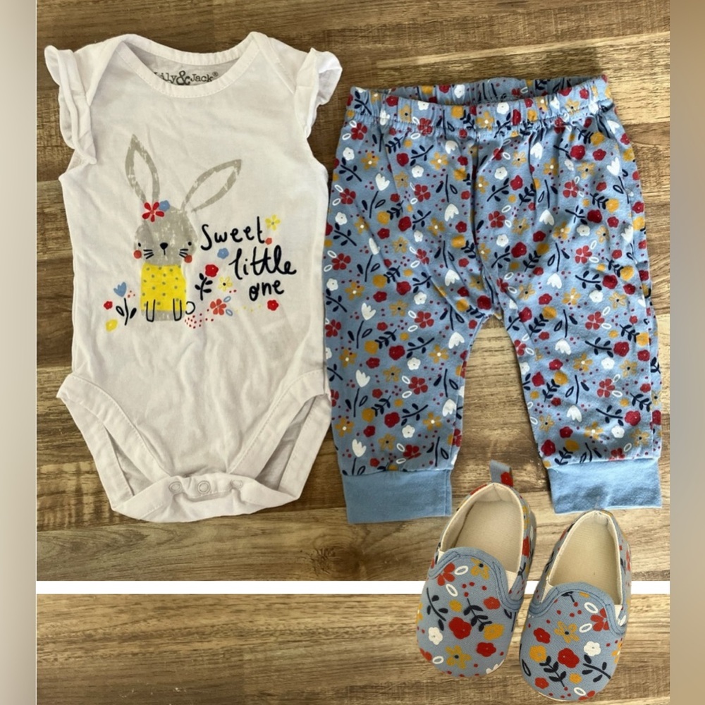Lily & Jack | Outfit Set Matching Shoes Bunny and Floral Print 6-9 Months